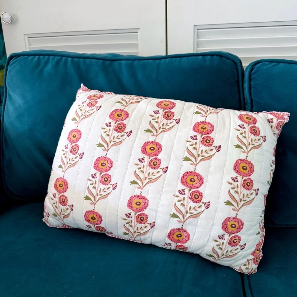 Threshold Target Sunflower Decor Pillow Cotton Floral Reversible Pink White EUC